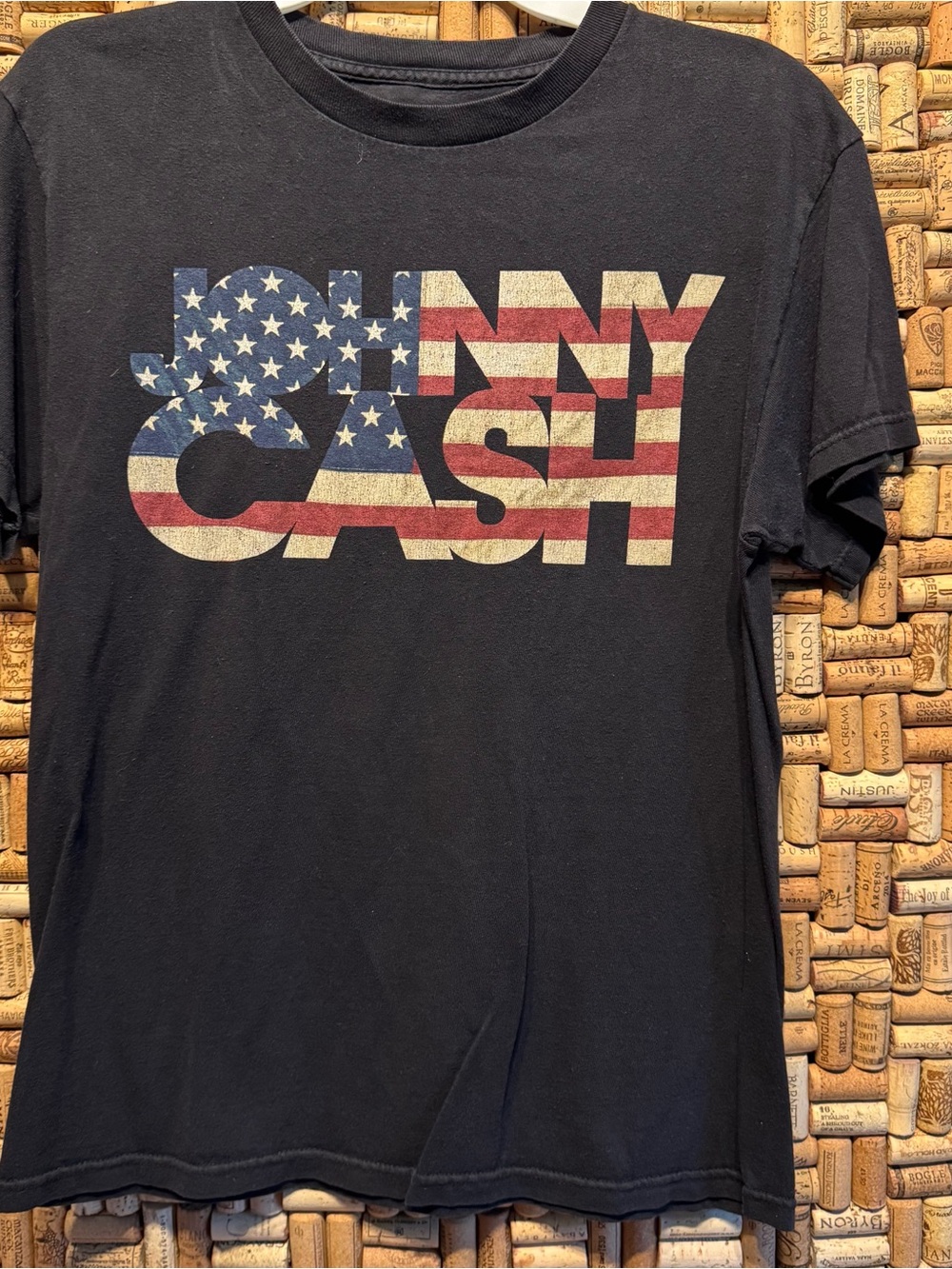 Zion Rootswear Black T‑Shirt with American Flag Graphic